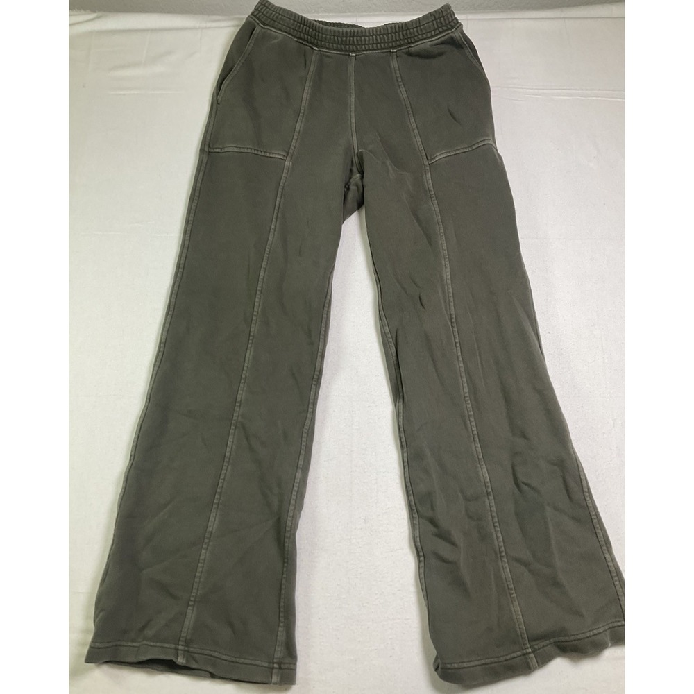 Aerie Pants Women Small Green Cozycore Minimalist Wide Leg Fleece Sweatpants 607